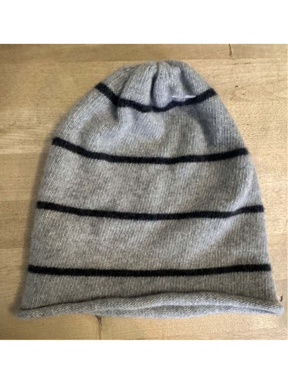 Portolano Gray Striped cashmere Rolled Edge beanie Hat Unisex